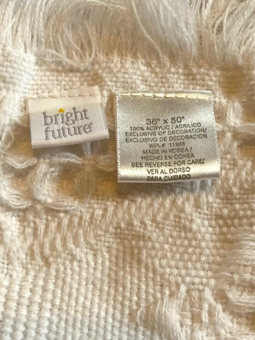 Bright Future Baby Blanket White Fringe Woven Textured Acrylic 33x47 Korea